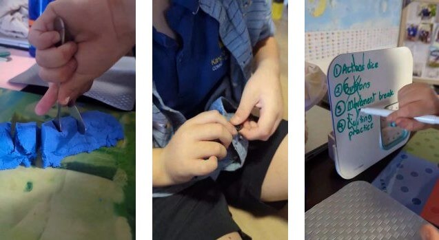3 photos of Axel using play tools
